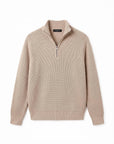 RIBBED KNIT ZIP COLLAR SWEATER | BEIGE