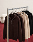RIBBED KNIT ZIP COLLAR SWEATER | BROWN