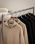 RIBBED KNIT ZIP COLLAR SWEATER | BEIGE