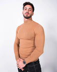 MORENGAR CLASSIC WOOL KNITTED JUMPER IN CAMEL WITH MEDIUM NECK