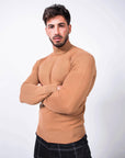 MORENGAR CLASSIC WOOL KNITTED JUMPER IN CAMEL WITH MEDIUM NECK