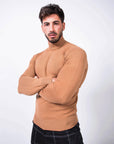 MORENGAR CLASSIC WOOL KNITTED JUMPER IN CAMEL WITH MEDIUM NECK