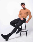 MORENGAR CLASSIC WOOL KNITTED JUMPER IN CAMEL WITH MEDIUM NECK