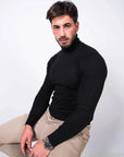MORENGAR CLASSIC WOOLL KNITTED JUMPER IN BLACK WITH ROLL COLLAR