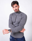 MORENGAR CLASSIC WOOL KNITTED JUMPER IN GREY WITH MEDIUM NECK