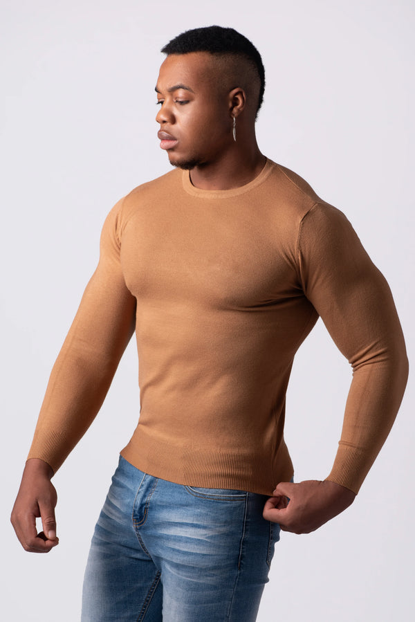 KNITTED ROUND NECK JUMPER | CAMEL