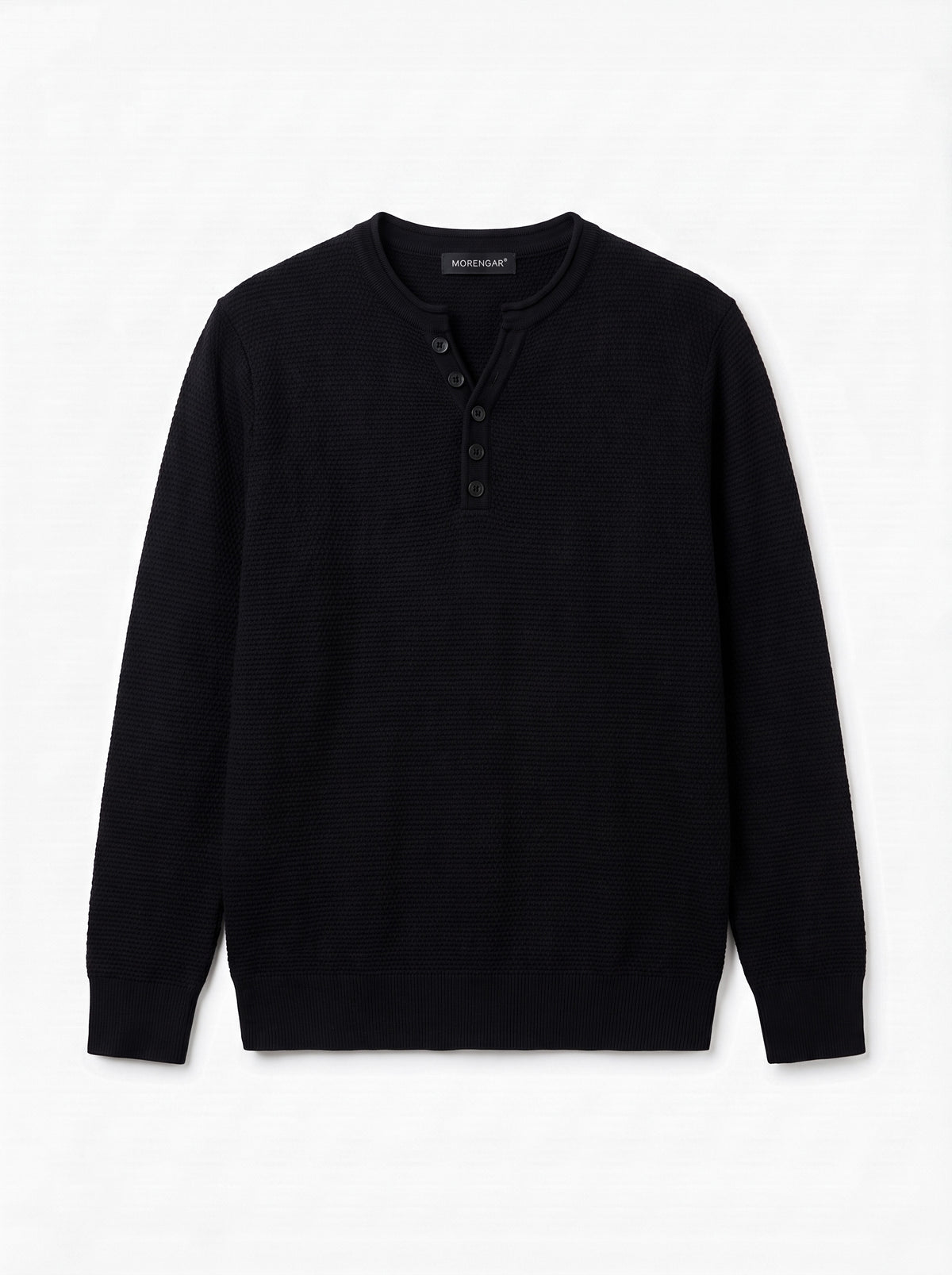 WAFFLE KNIT HENLEY | BLACK
