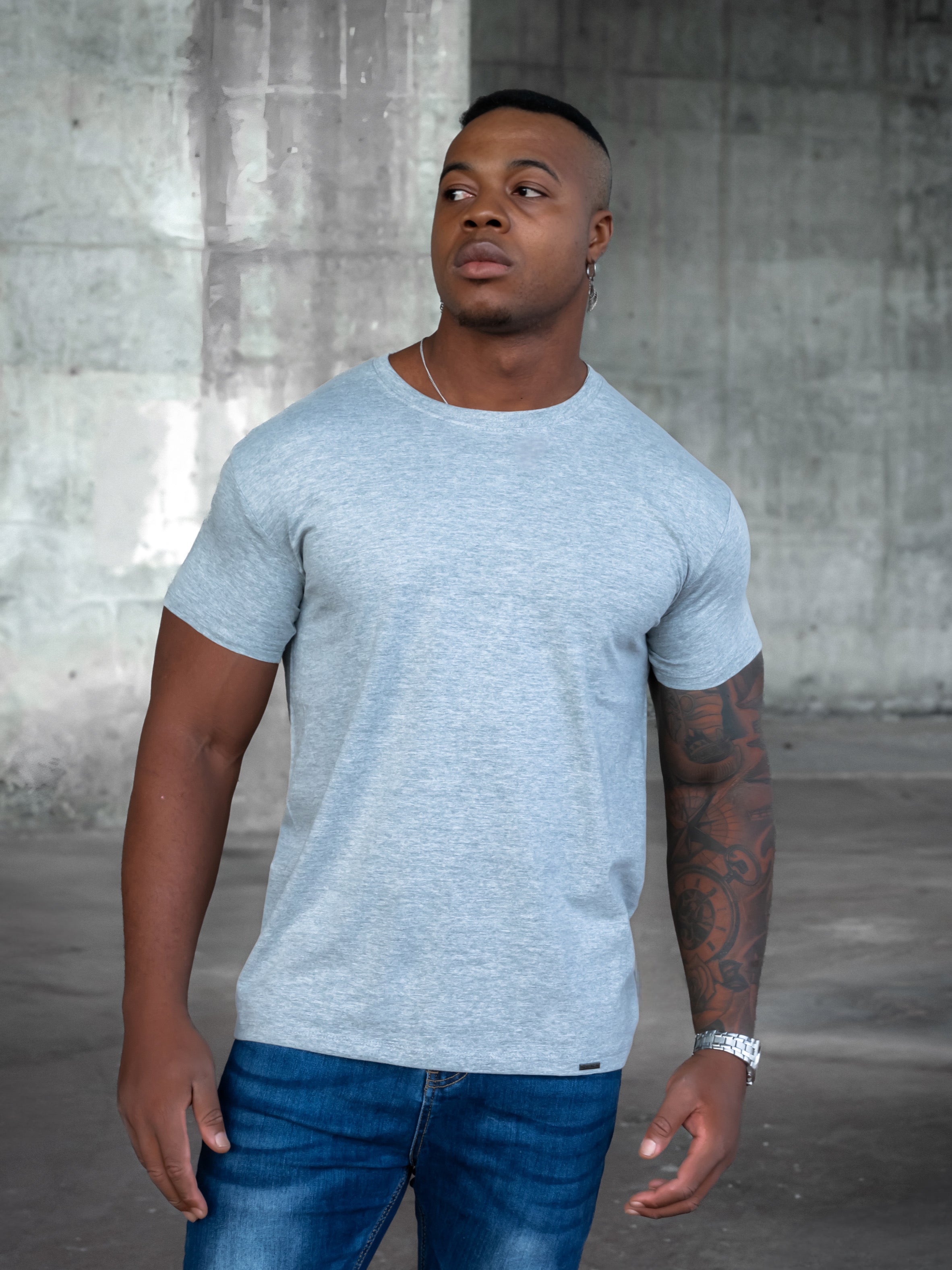 BASIC SLIM-FIT T-SHIRT | Mixed Grey