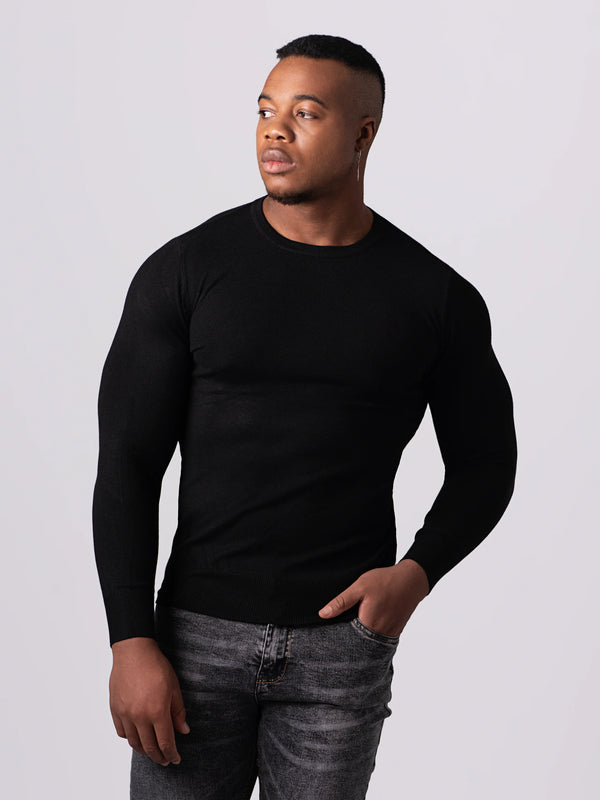 KNITTED ROUND NECK JUMPER | BLACK