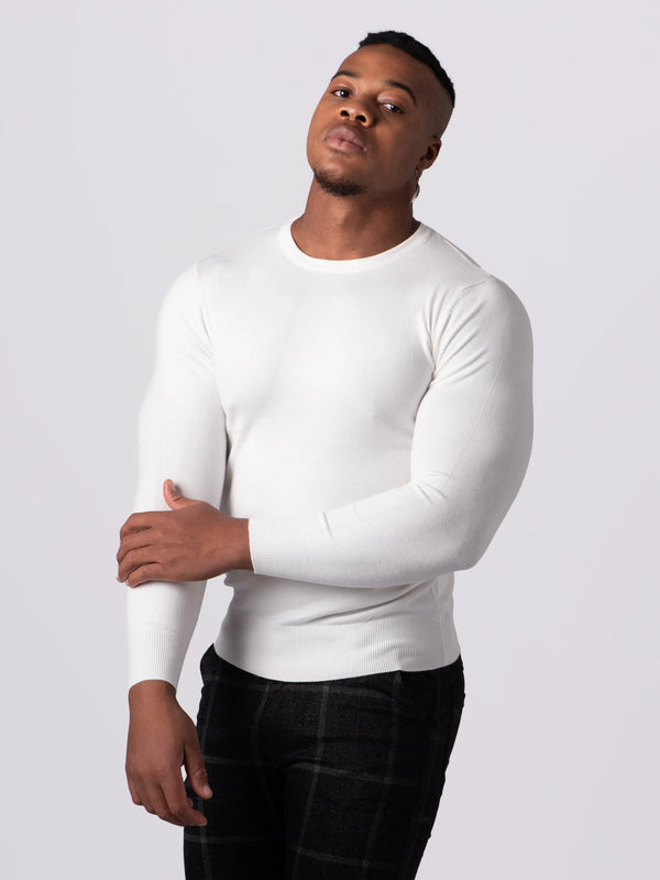 KNITTED ROUND NECK JUMPER | WHITE