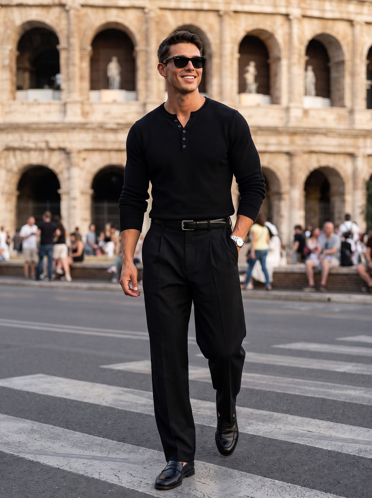 WAFFLE KNIT HENLEY | BLACK