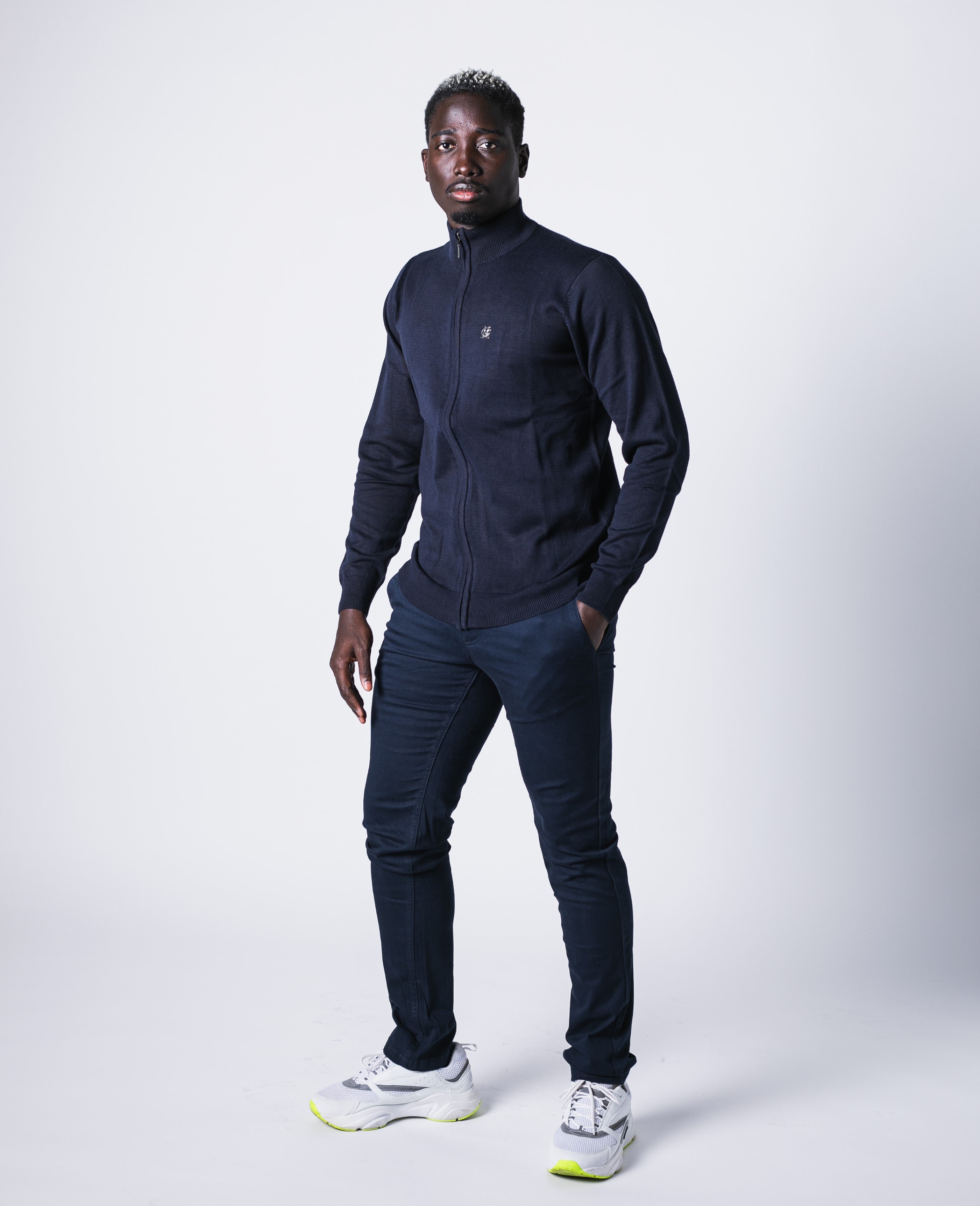 ZIP-UP KNITTED JERSEY JACKET | NAVY BLUE