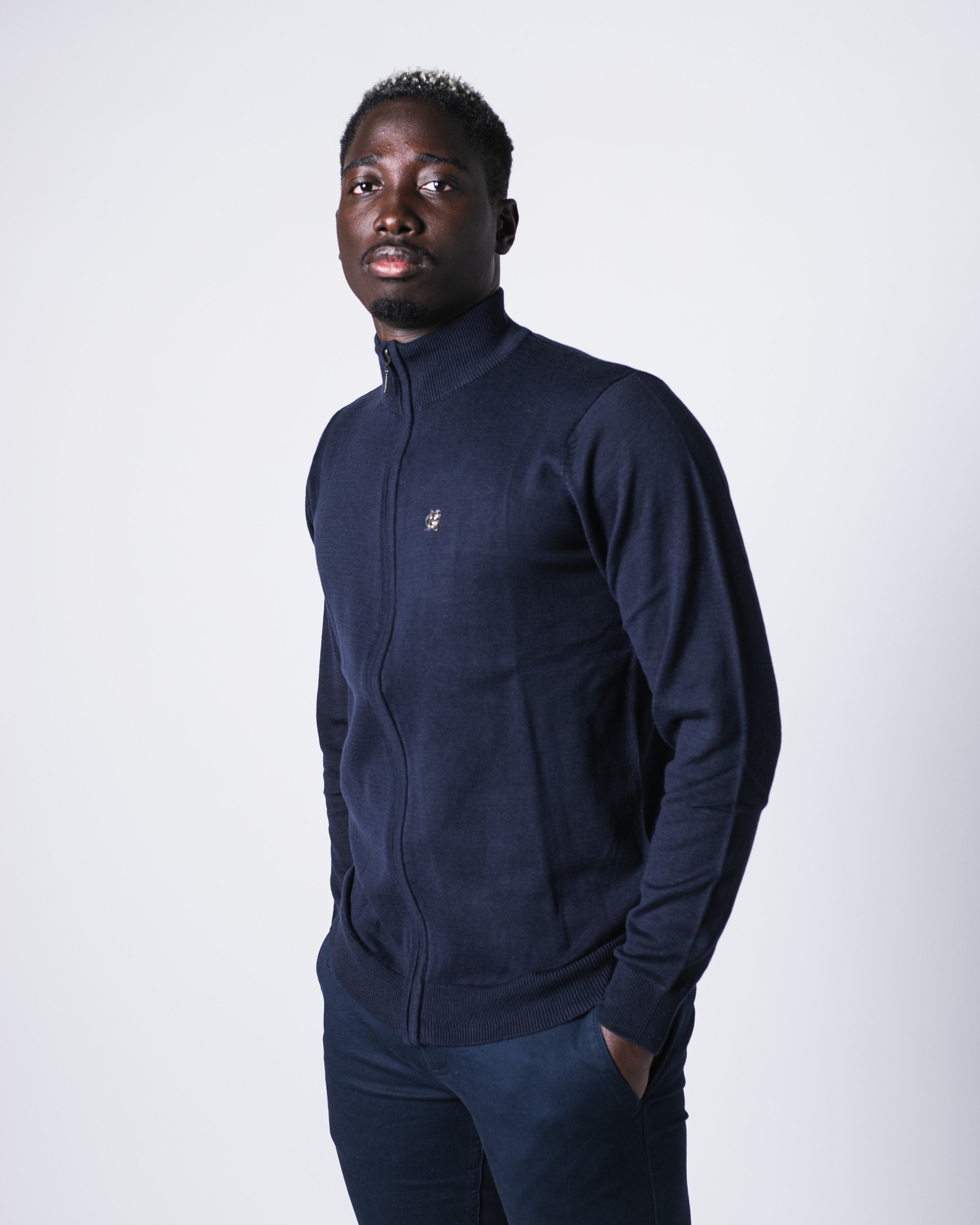 ZIP-UP KNITTED JERSEY JACKET | NAVY BLUE