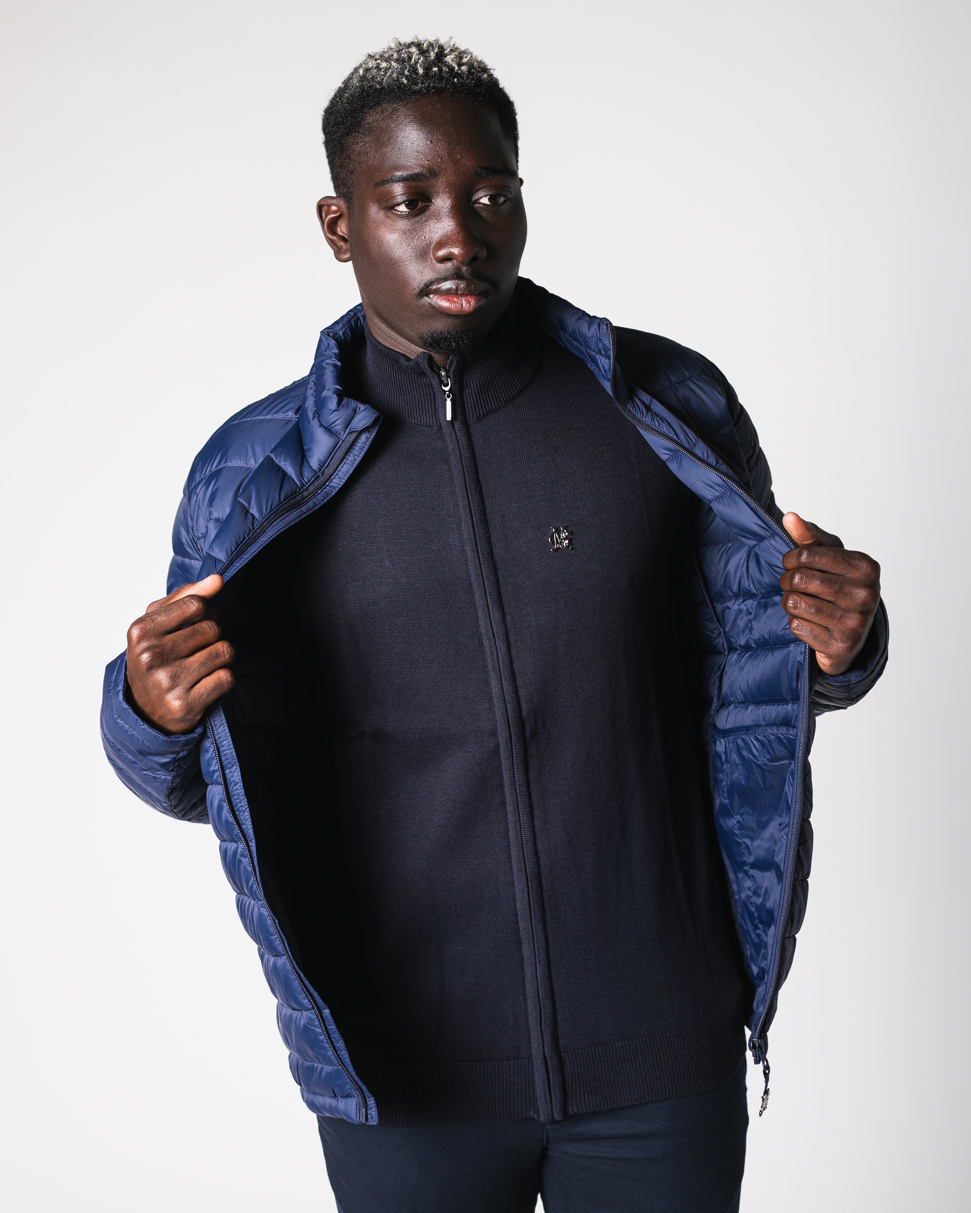 ZIP-UP KNITTED JERSEY JACKET | NAVY BLUE