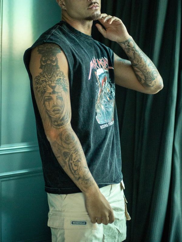 TANK TOP RISING FROM THE ASHES | WASHED BLACK