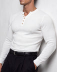 WAFFLE KNIT HENLEY | WHITE