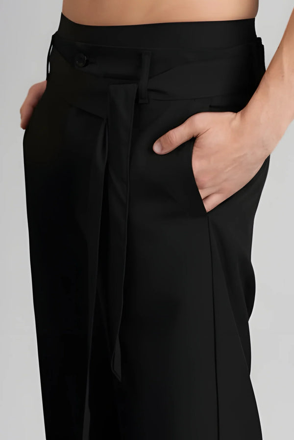 Relaxed Fit Belted Tailored Trousers | Black