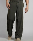 Relaxed Fit Belted Tailored Trousers | Khaki