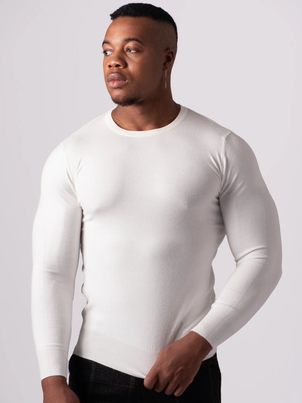 KNITTED ROUND NECK JUMPER | WHITE