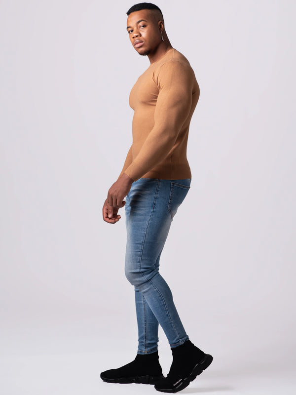 KNITTED ROUND NECK JUMPER | CAMEL