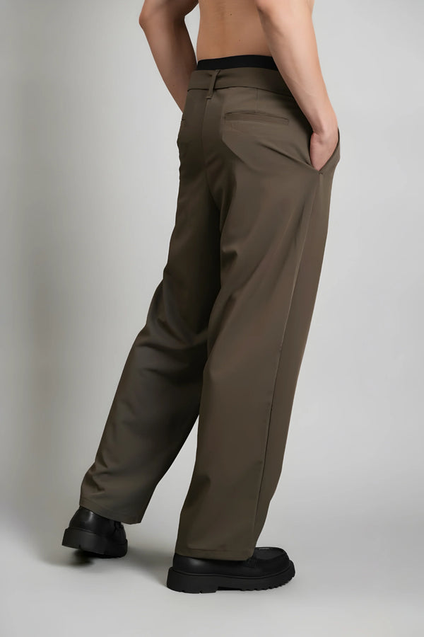 Relaxed Fit Belted Tailored Trousers | Brown