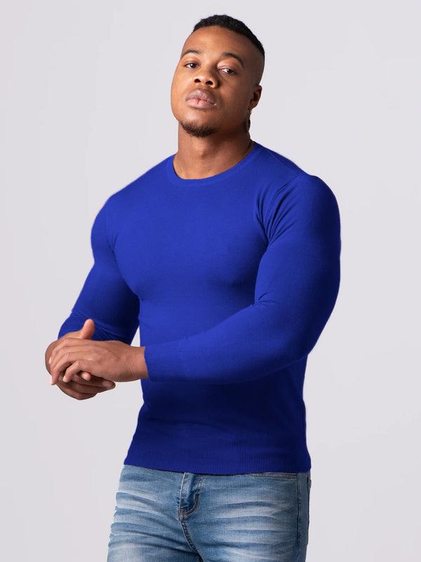 KNITTED ROUND NECK JUMPER | BLUE