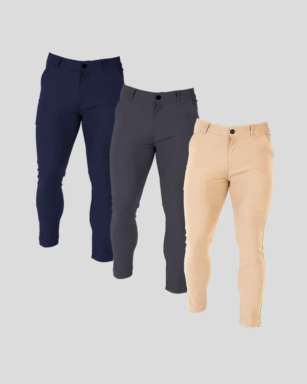 ENZO TROUSERS PACK-3 | Blue, Kakhi, Grey