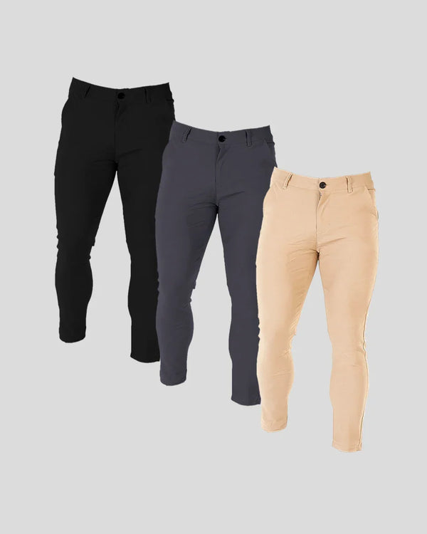 ENZO TROUSERS PACK-3 | Kakhi, Grey, Black