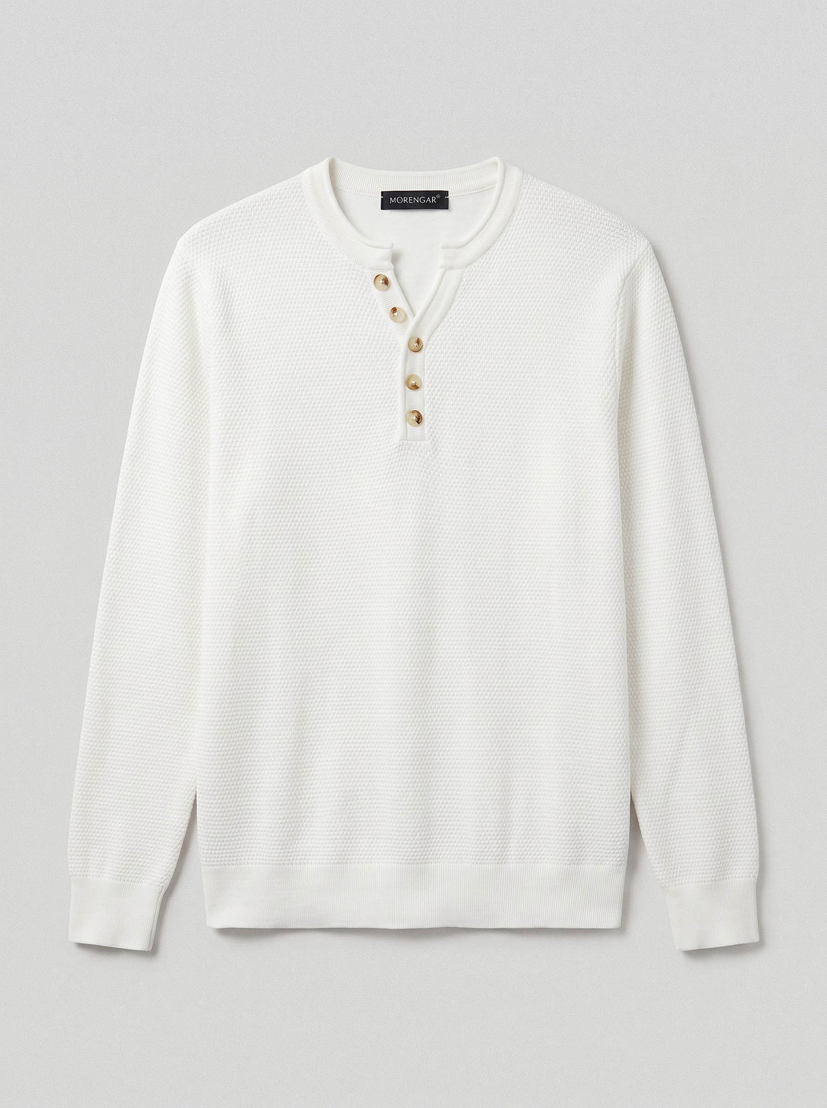 WAFFLE KNIT HENLEY | WHITE