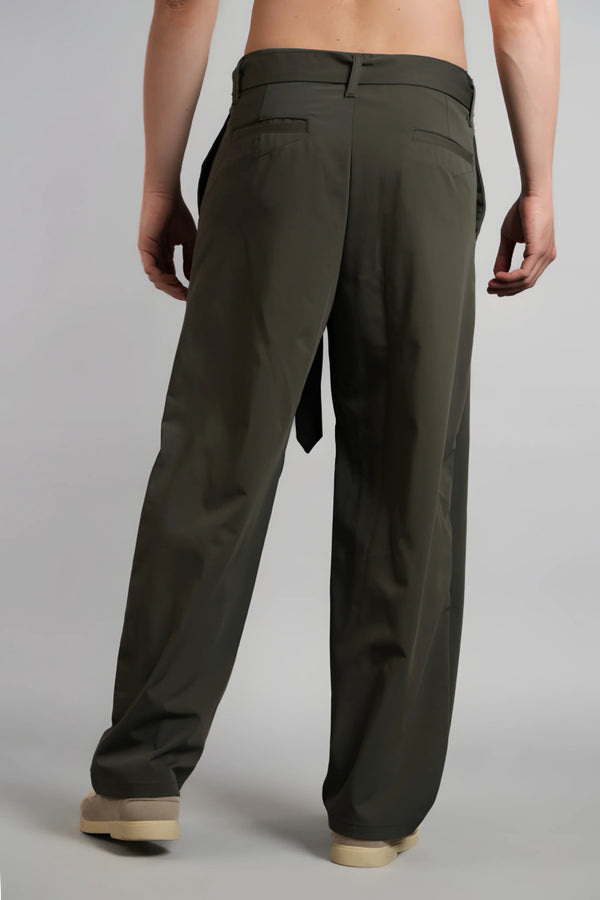 Relaxed Fit Belted Tailored Trousers | Khaki