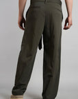Relaxed Fit Belted Tailored Trousers | Khaki
