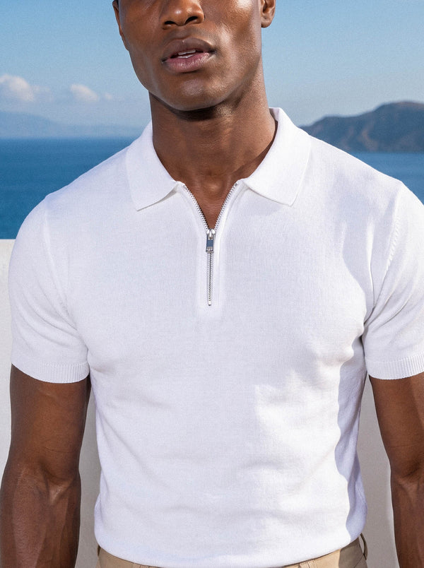 HALF-ZIP KNIT POLO | WHITE