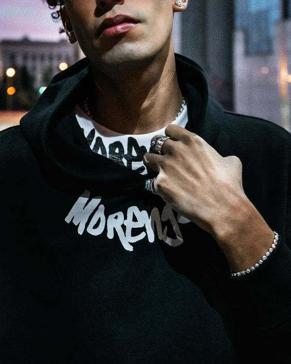 MORENGAR-LOGO-KRAGEN-HOODIE | SCHWARZ 400-GSM