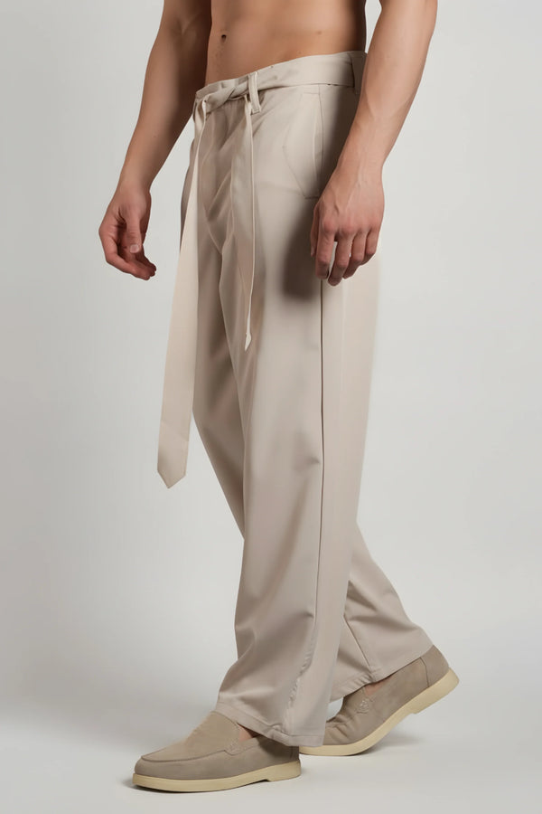 Relaxed Fit Belted Tailored Trousers | Beige