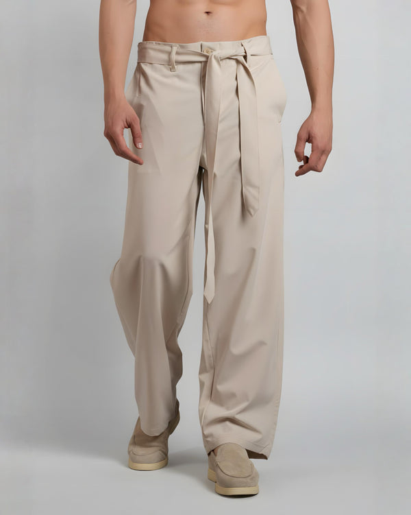 Relaxed Fit Belted Tailored Trousers | Beige