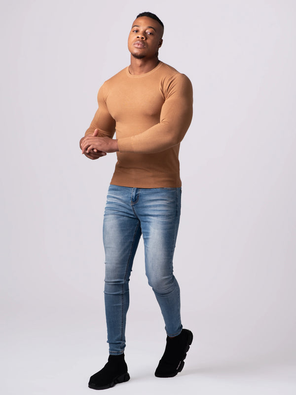 KNITTED ROUND NECK JUMPER | CAMEL