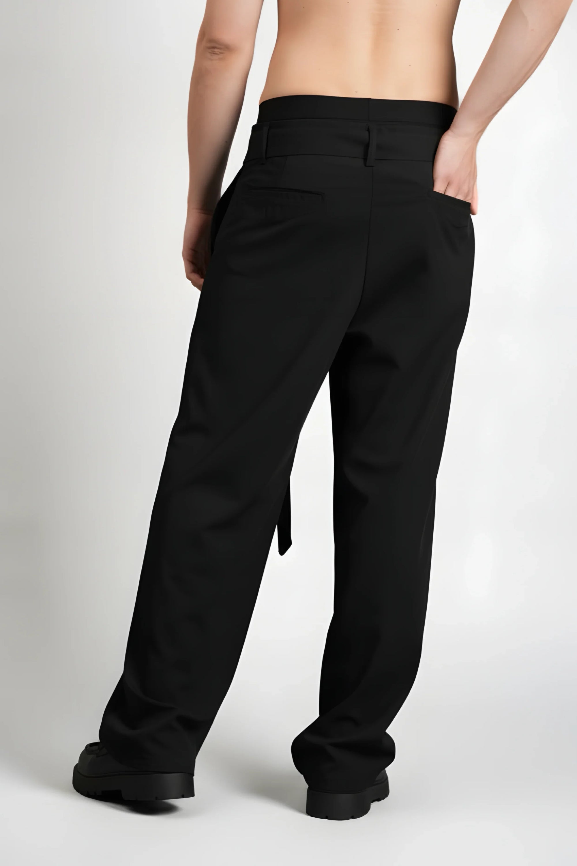 Relaxed Fit Belted Tailored Trousers | Black