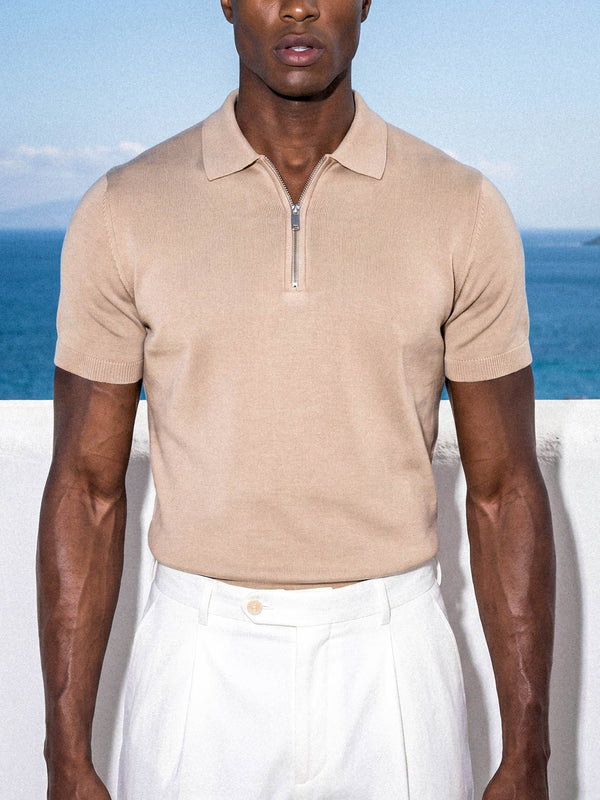 HALF-ZIP KNIT POLO | BEIGE