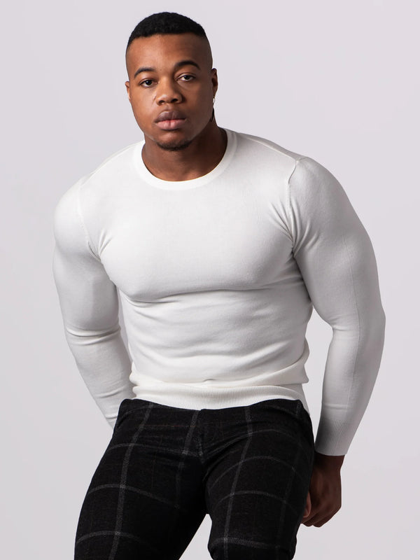 KNITTED ROUND NECK JUMPER | WHITE
