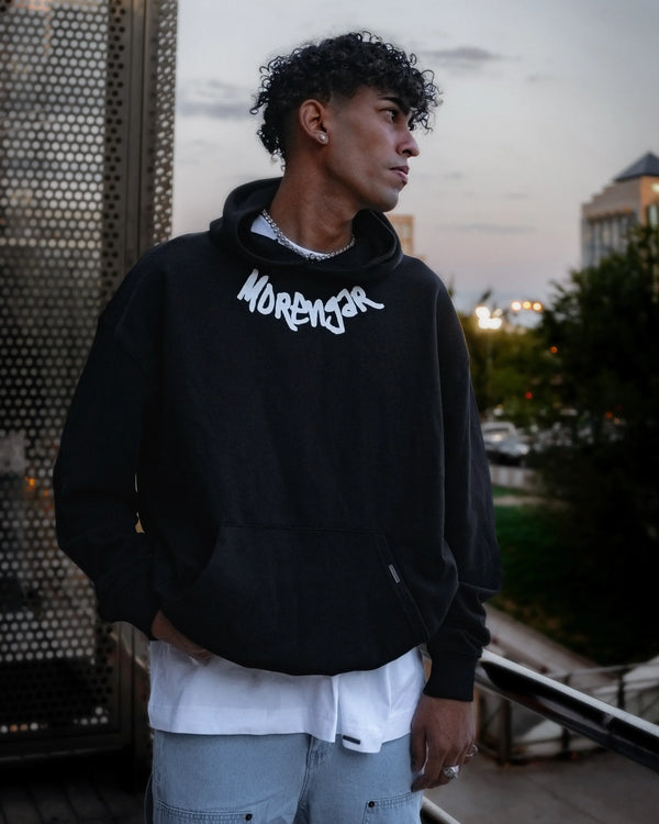 MORENGAR-LOGO-KRAGEN-HOODIE | SCHWARZ 400-GSM