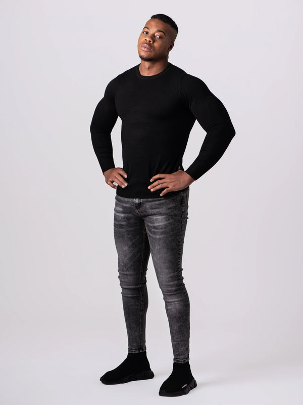 KNITTED ROUND NECK JUMPER | BLACK