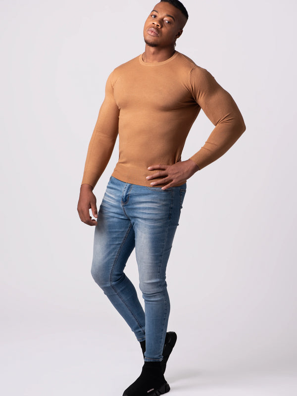 KNITTED ROUND NECK JUMPER | CAMEL
