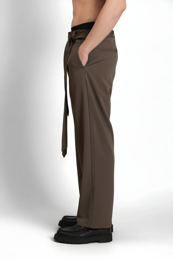 Relaxed Fit Belted Tailored Trousers | Brown