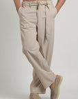 Relaxed Fit Belted Tailored Trousers | Beige