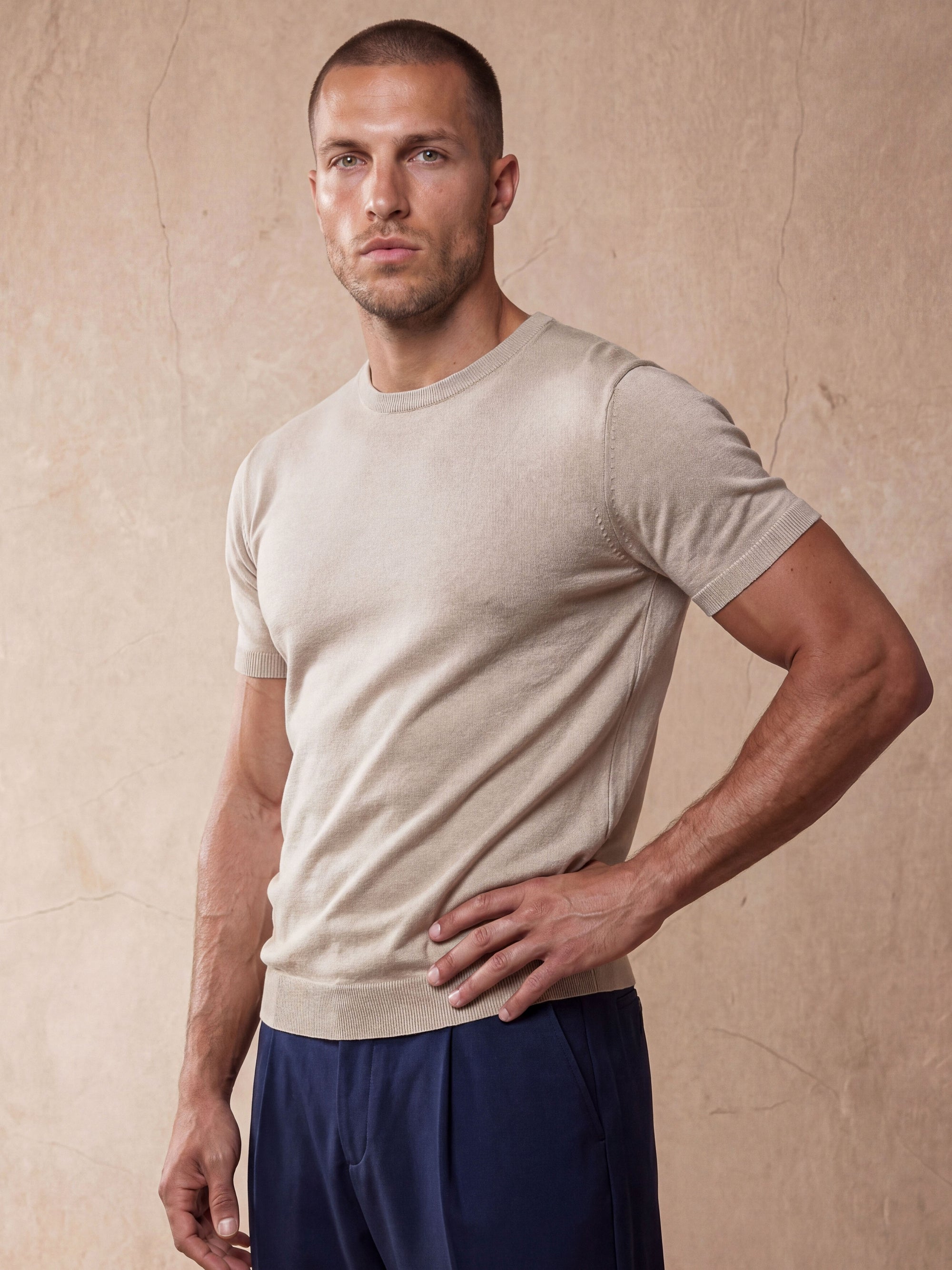 MILANO KNIT T-SHIRT | BEIGE