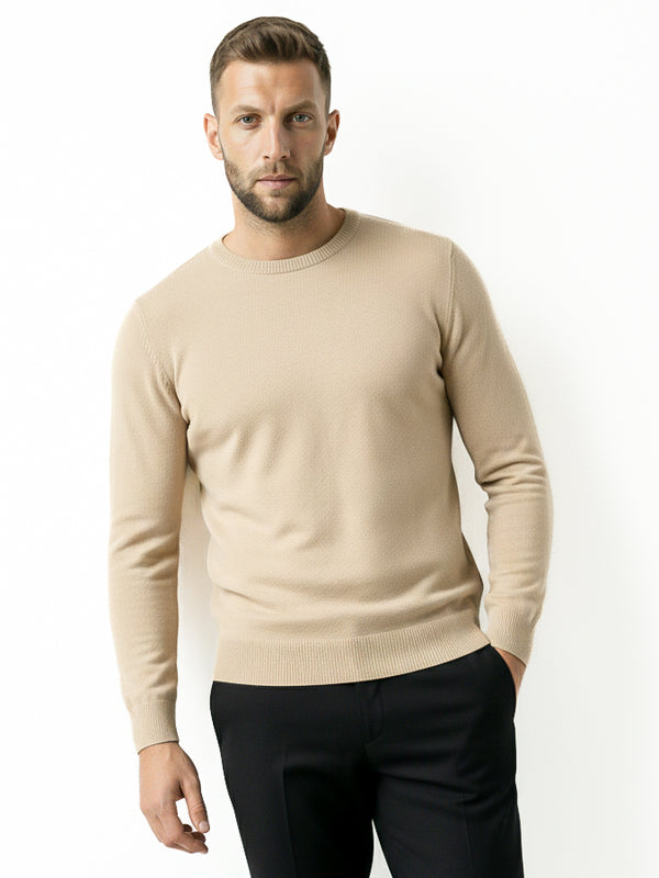 KNITTED ROUND NECK JUMPER | BEIGE
