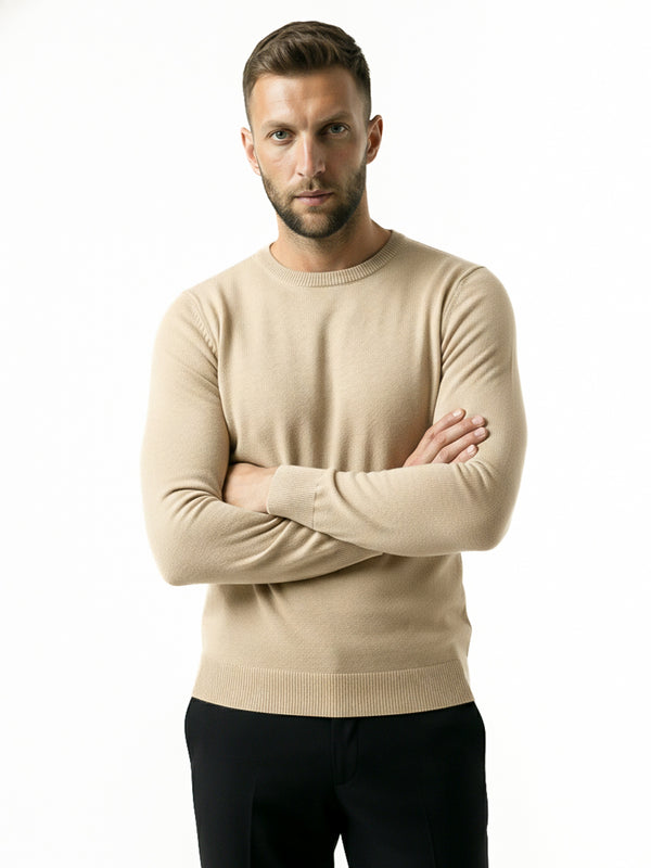 KNITTED ROUND NECK JUMPER | BEIGE