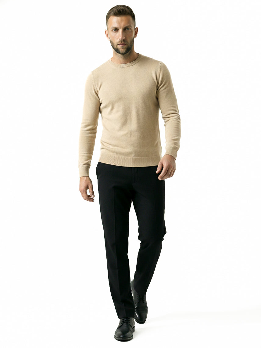 KNITTED ROUND NECK JUMPER | BEIGE