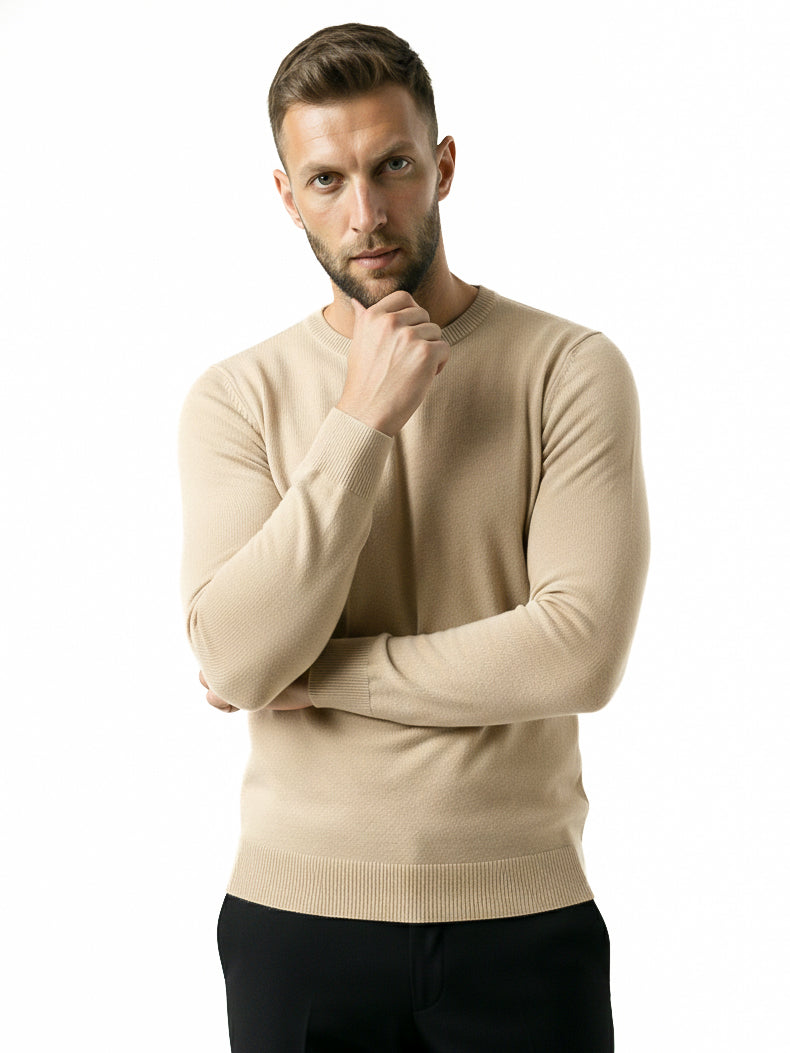 KNITTED ROUND NECK JUMPER | BEIGE