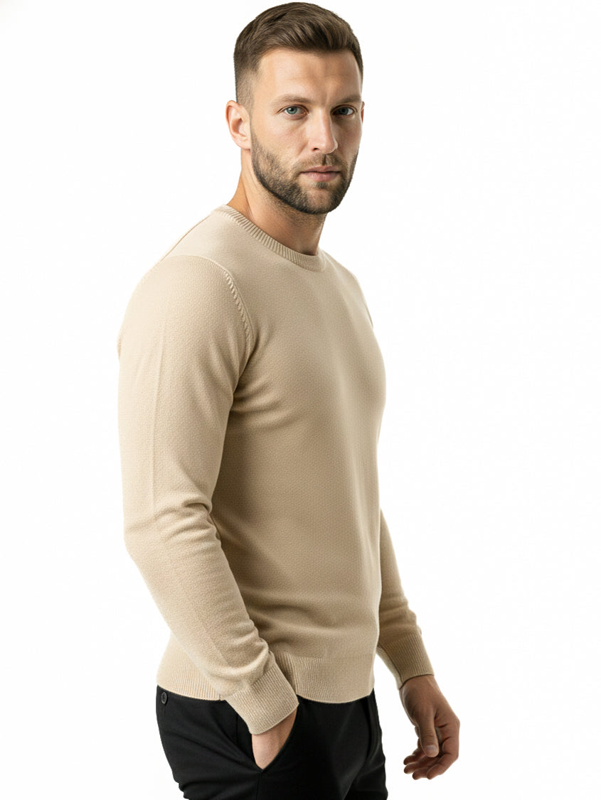 KNITTED ROUND NECK JUMPER | BEIGE